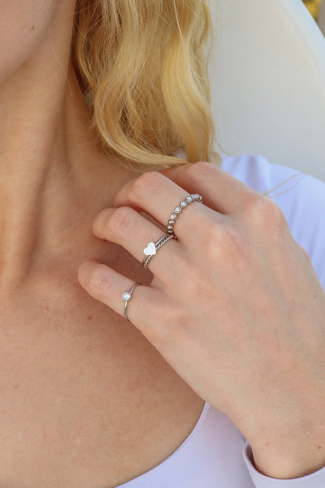 18K Gold Birthstone Stacking Ring: Size 7