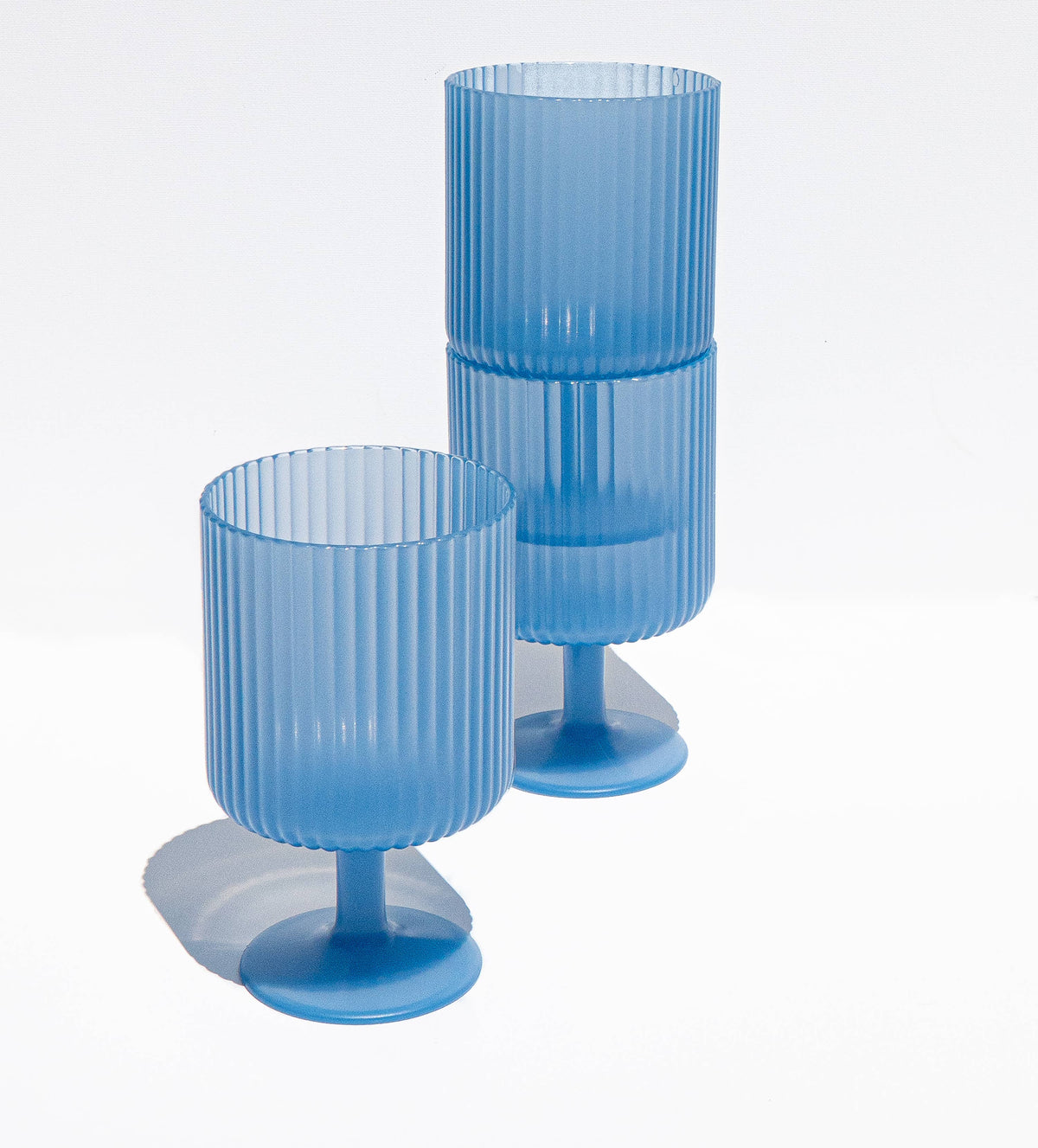 Mesa Ribbed Blue Stacking Wine Goblet, Set of 6