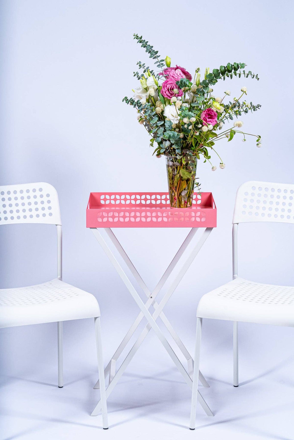 Breeze Block Metal Serving Tray + Stand Set-Pink