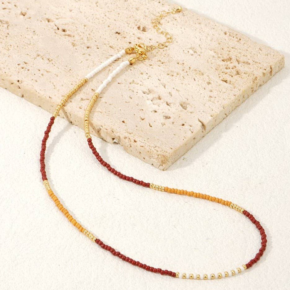 Boho Beaded Necklace, Multi Teal