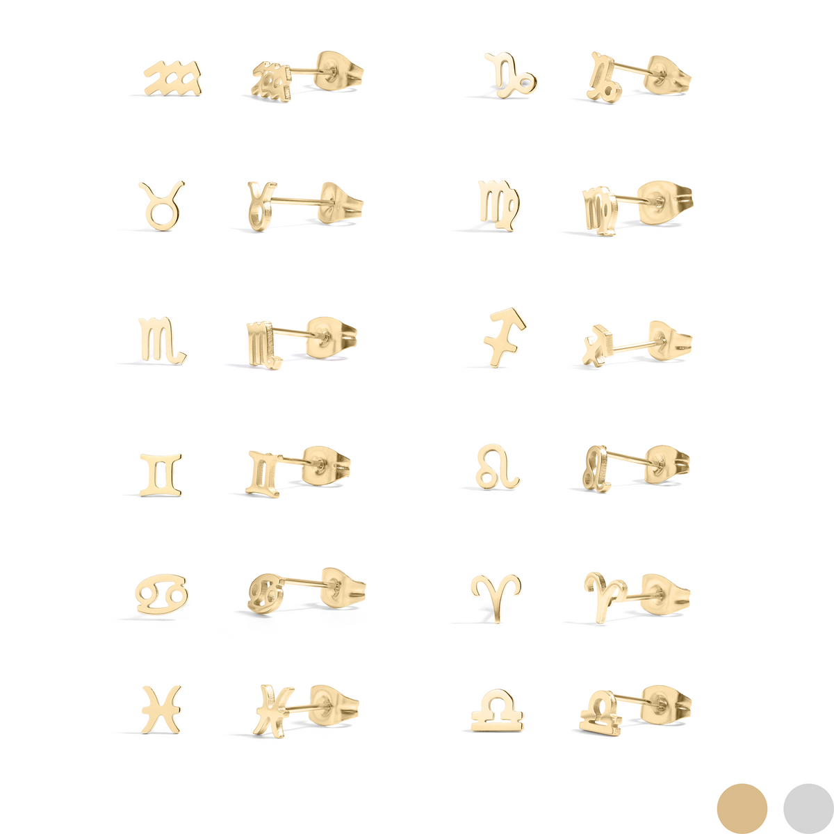 18K Gold PVD Stainless Steel Zodiac Stud Earrings