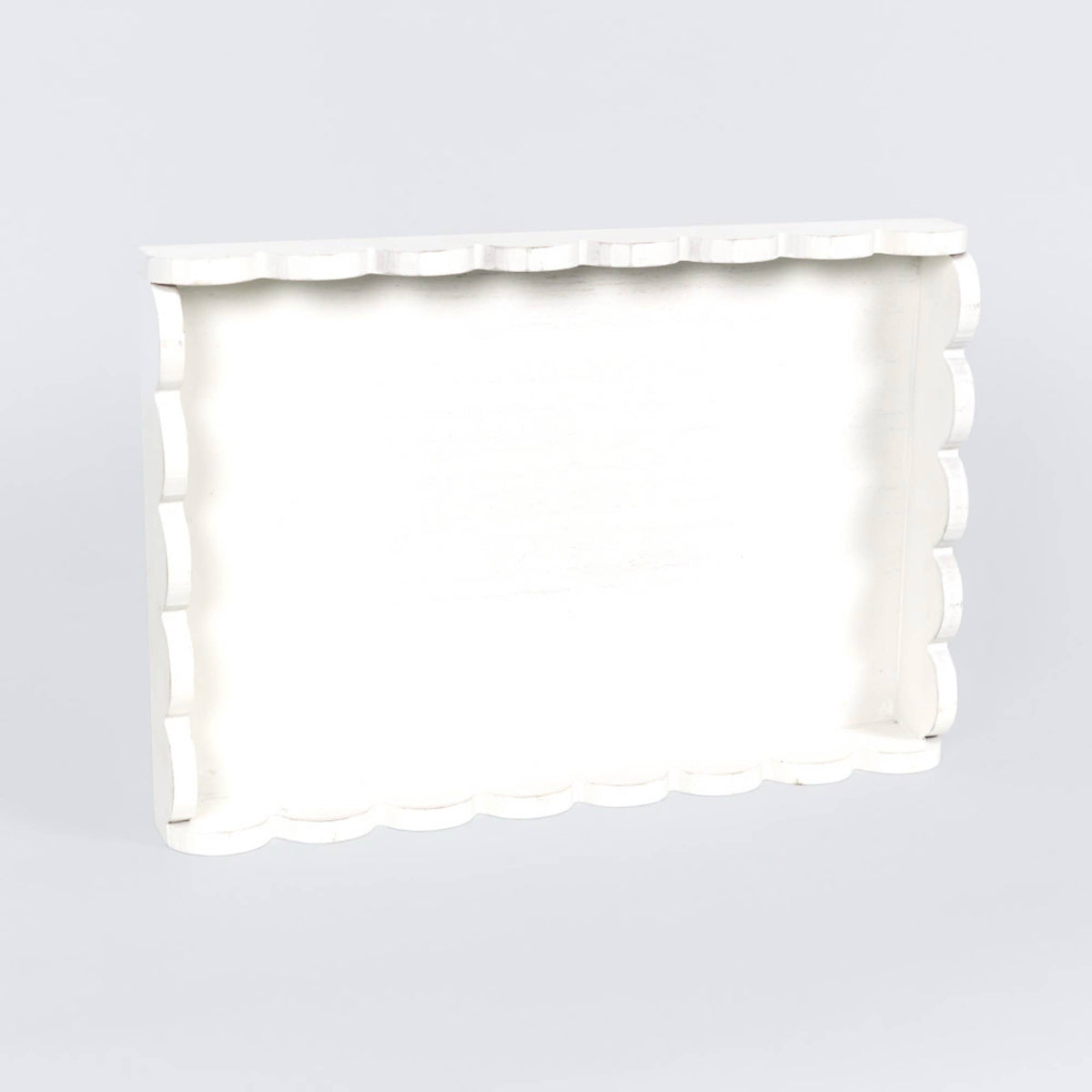 Scallop Trim Wooden Tray, White