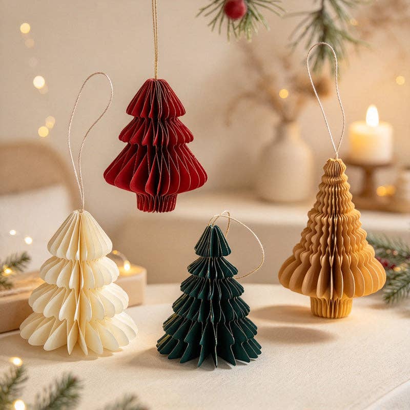 Honeycomb Paper Tree Ornament - Bubble Tree, Red