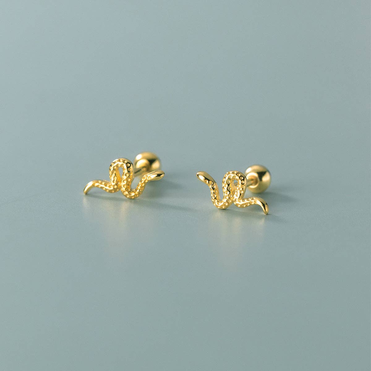 Snake Ball End Stud Earrings