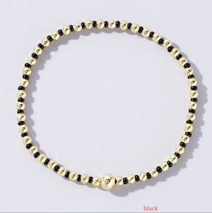 Ball Beaded Bracelet, Black, Set of 3