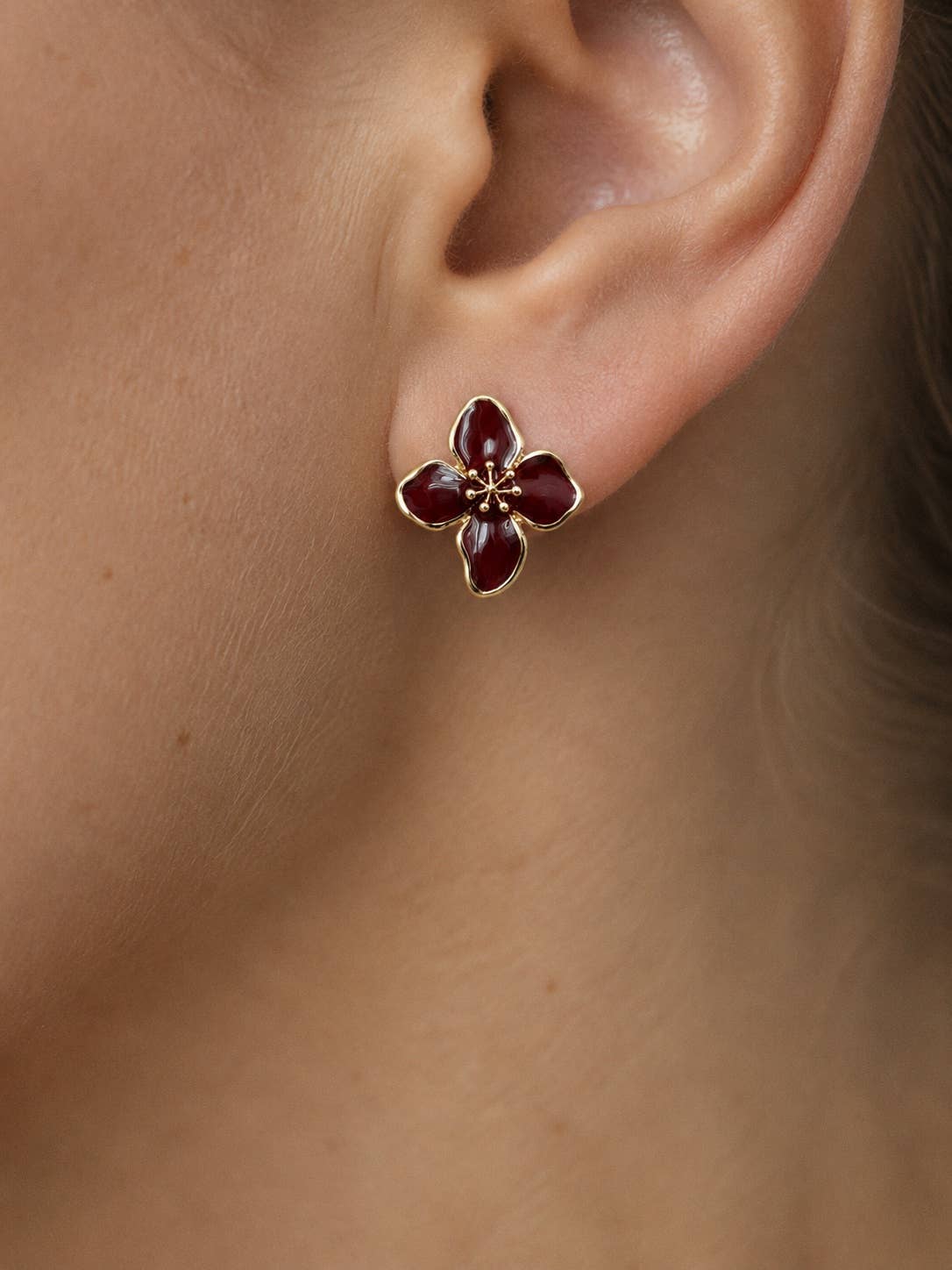 Two-Tone Enamel Petal Stud Earrings