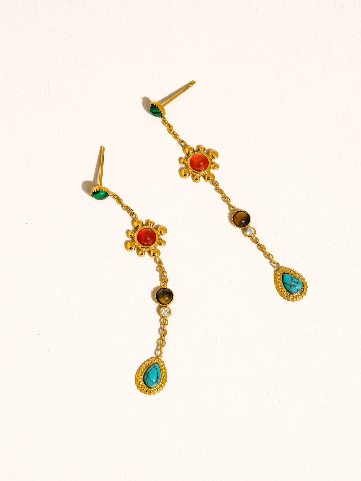 18K Gold Non-Tarnish Boho Gemstone Drop Earrings