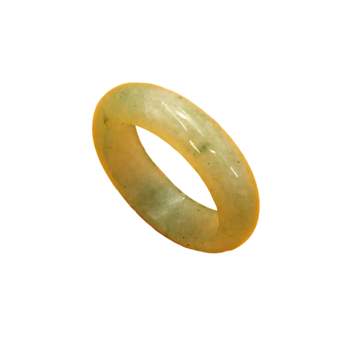 Green jade ring on a yellow background