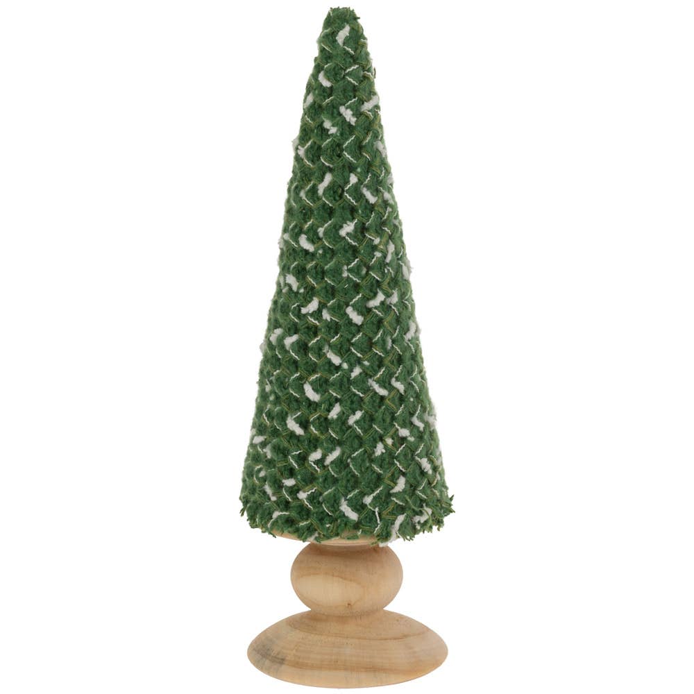 9.5" Tall Wool Green & White Cone Tree Christmas