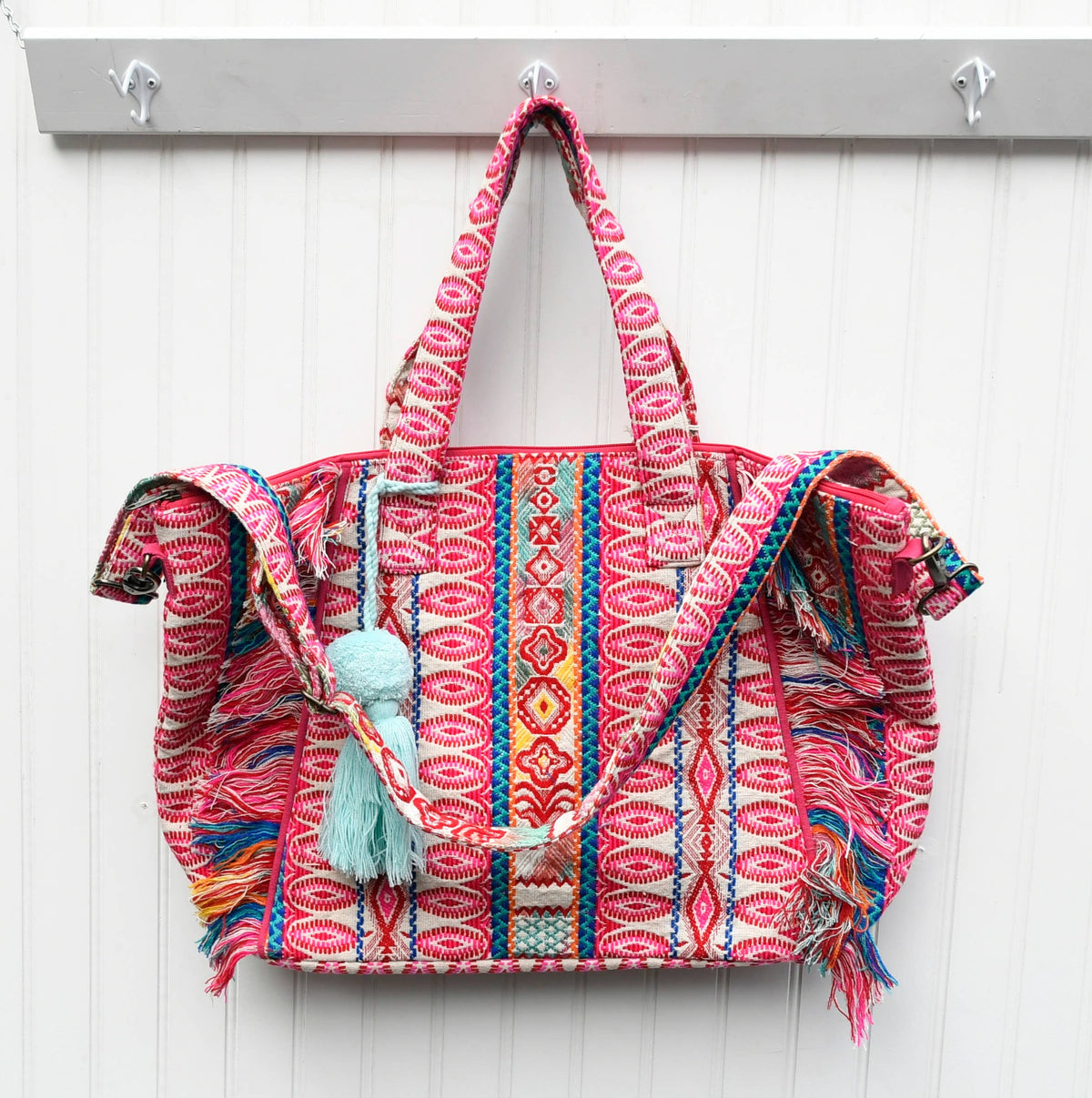 Pink Fiesta Fringe Tote with Tassel