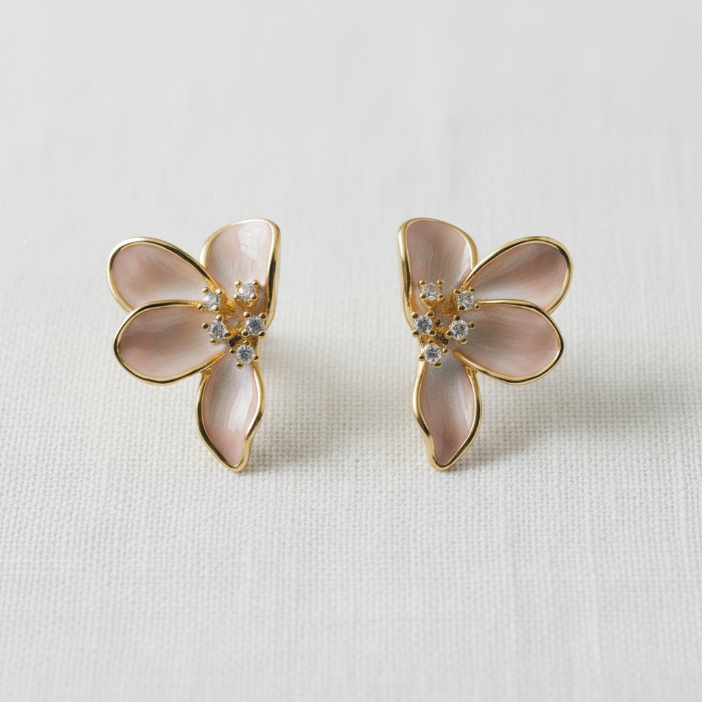 Vintage Inspired Enamel Magnolia Stud Earrings