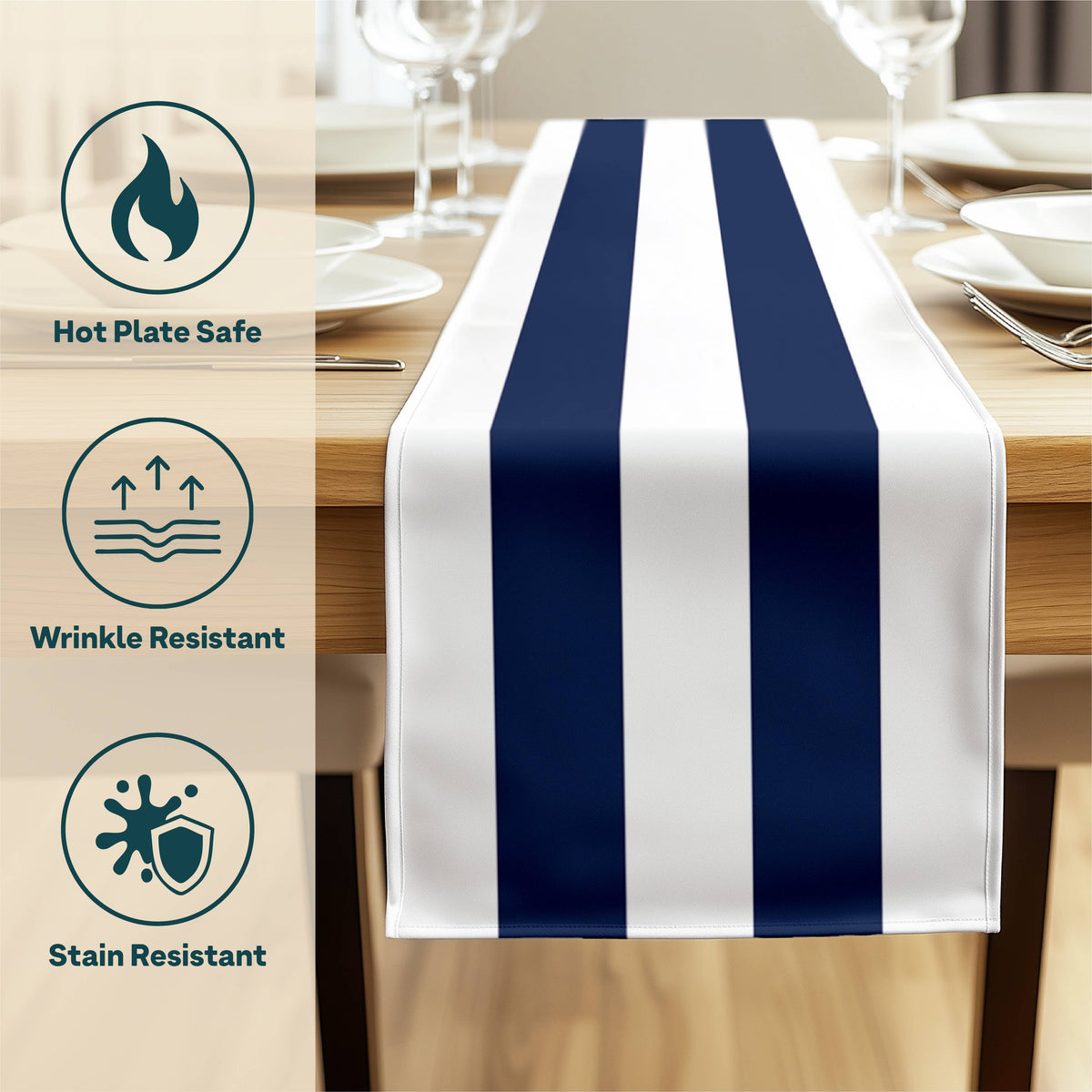 Navy & White Cabana Stripe Table Runner