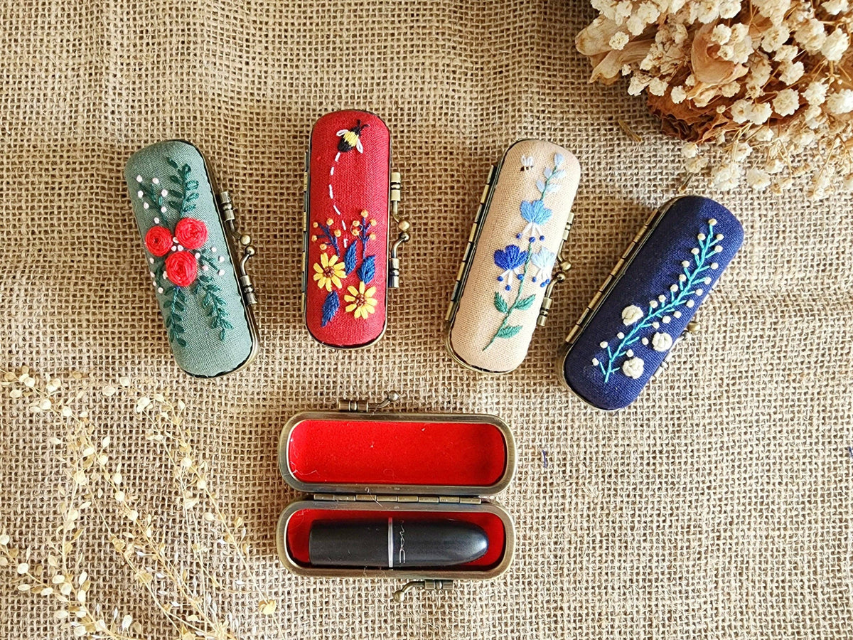 Vintage Embroidered Lipstick Case | Olive