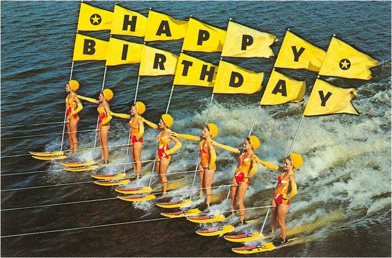 Postcard: Happy Birthday, Water Skiers