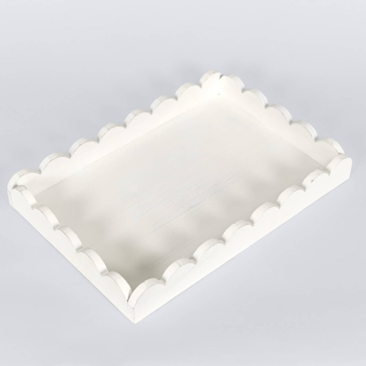 Scallop Trim Wooden Tray, White