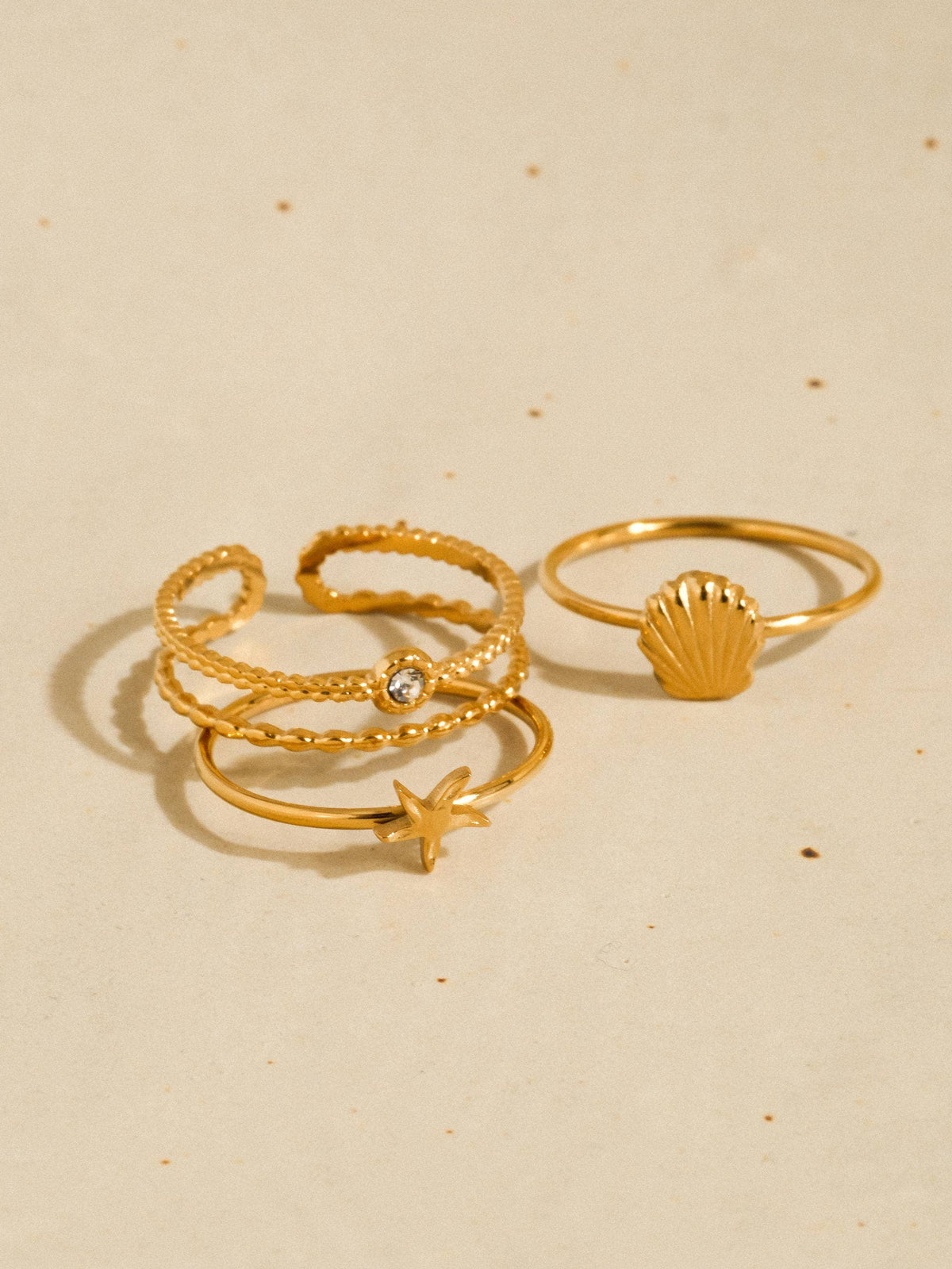 18K Gold Non-Tarnish Ocean Charm Stackable Rings