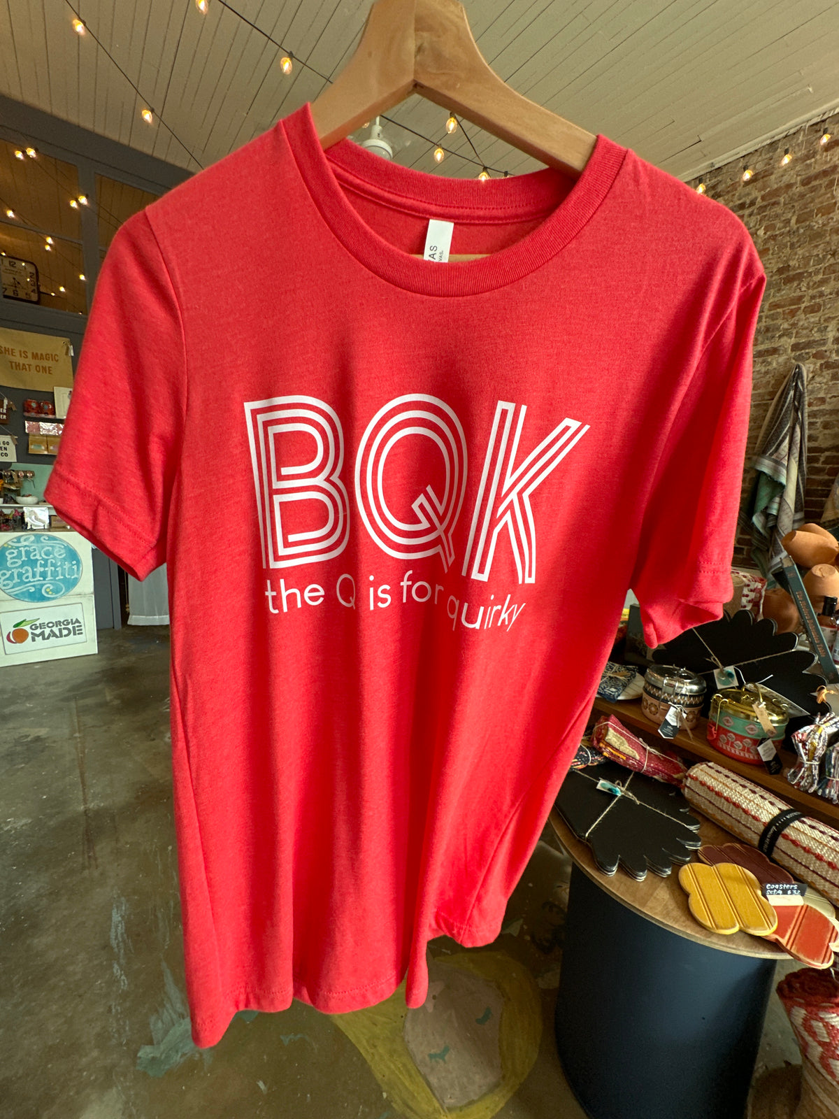 Short Sleeve T-Shirt: BQK, the Q is for Quirky, Red