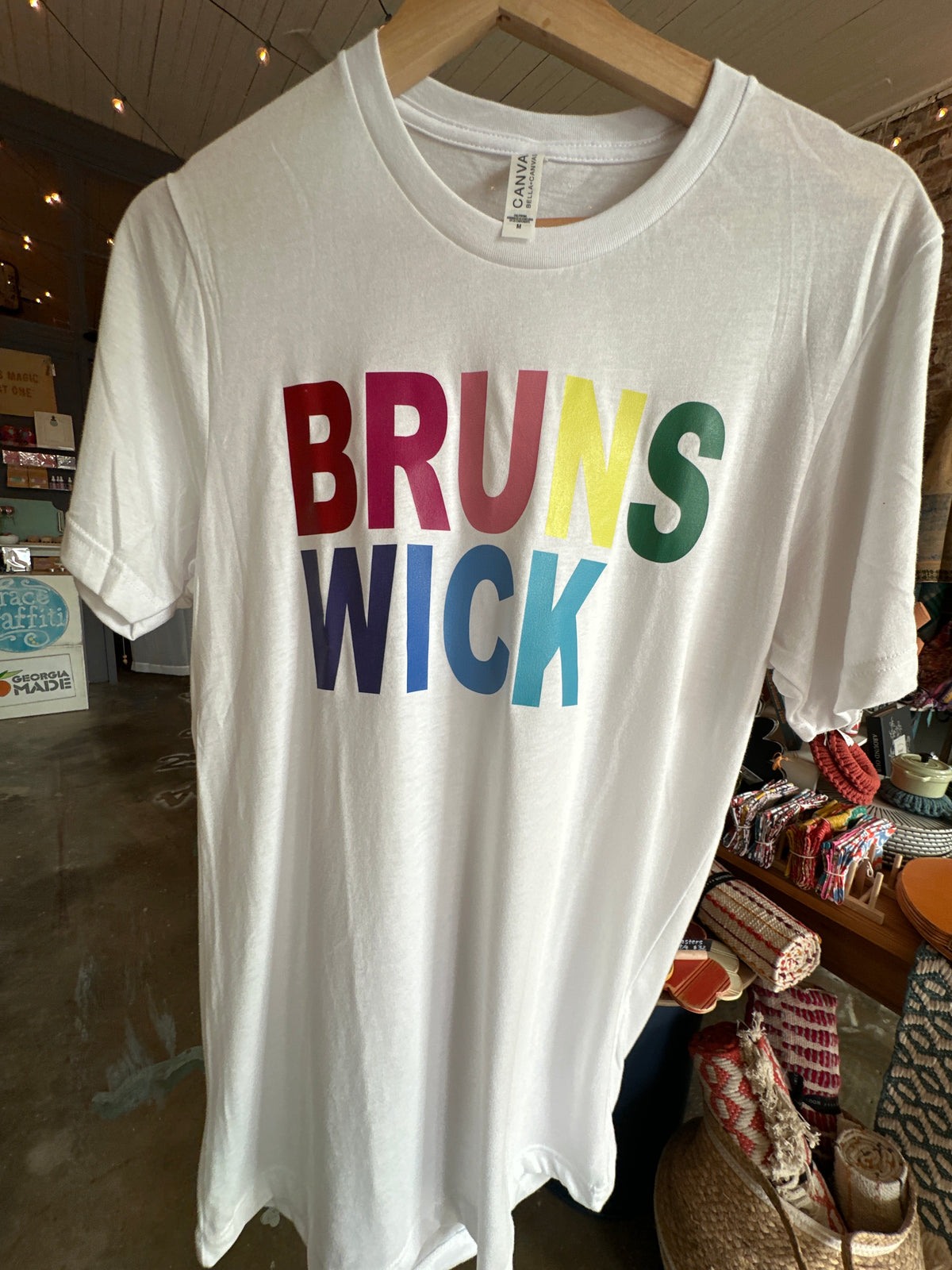 Short Sleeve T-Shirt: BRUNSWICK, Rainbow on White