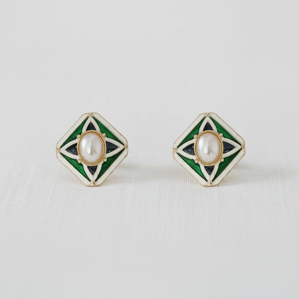Geometric Pearl Drop Earrings