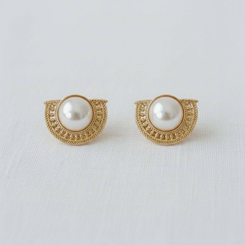 Artisan Geometric Pearl Half-Moon Earrings