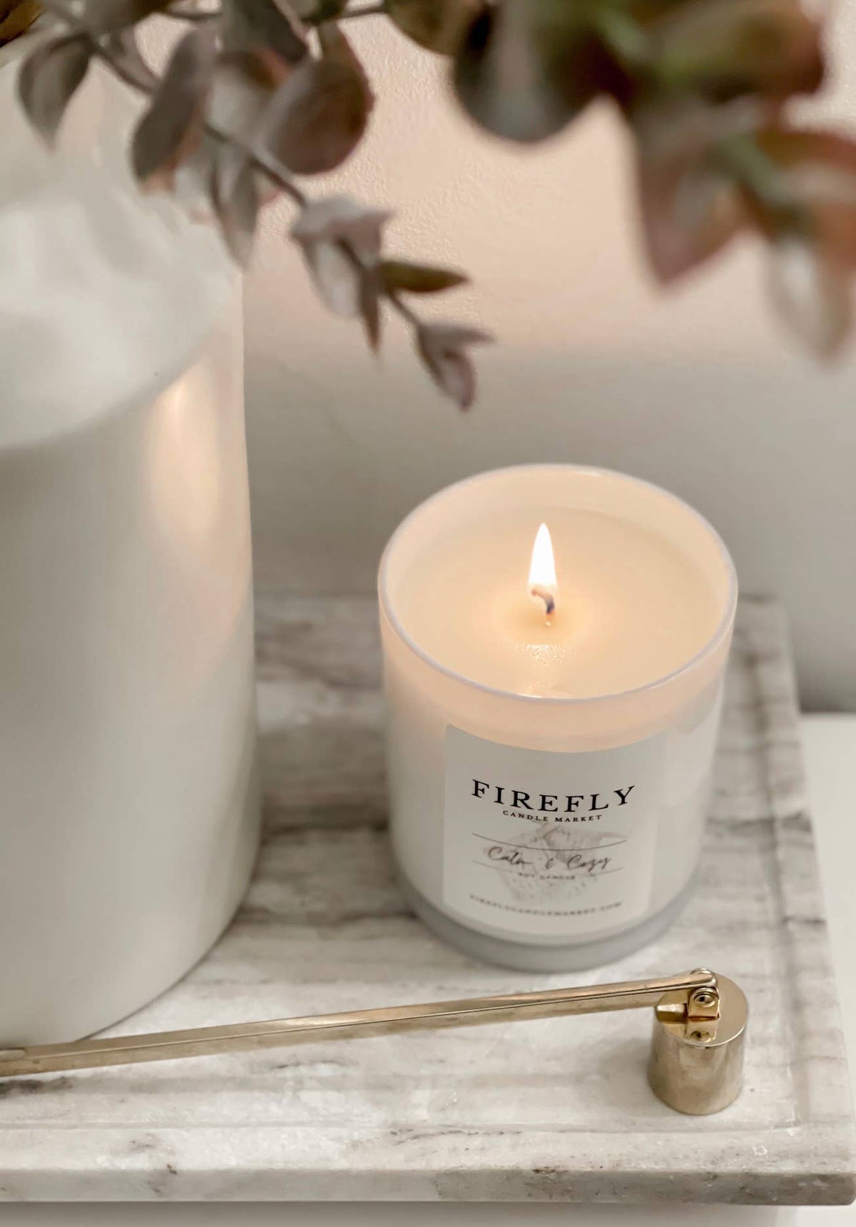 Firefly Candle Market - White Vessel Candle with Watercolor Label: Lava