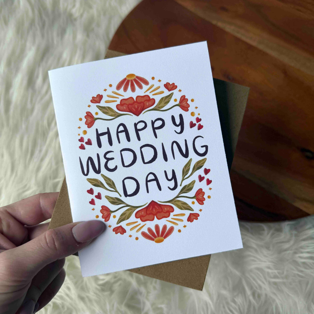 "Happy wedding day" Red Floral Pattern Card