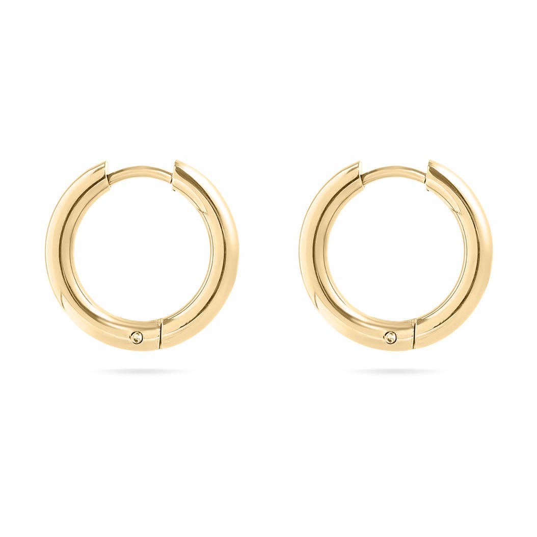 18K Gold PVD Stainless Steel Circle Huggie Hoop Earrings: Gold / 16mm