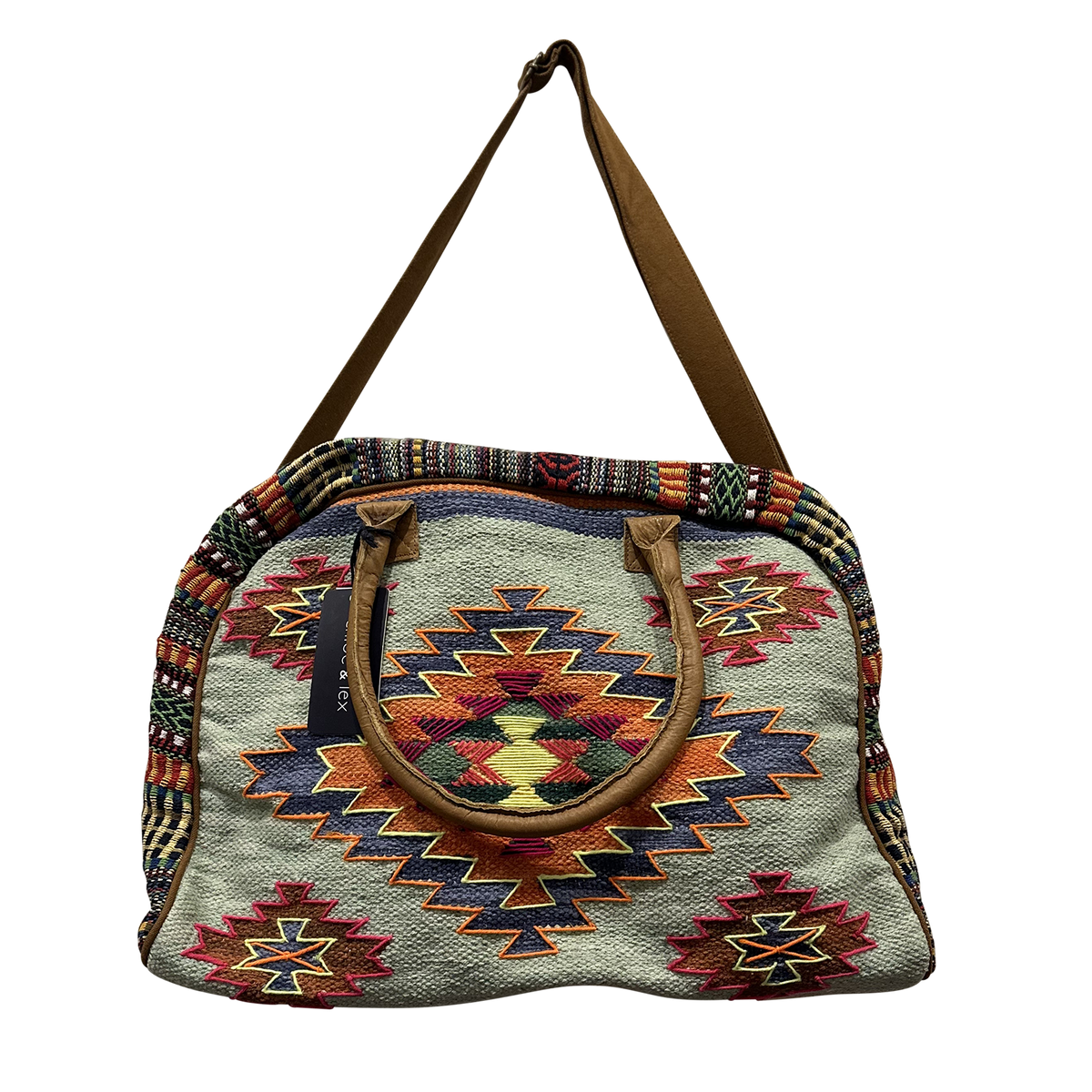 Aztec Print Leather Handle Traveler Weekender Bag for Women