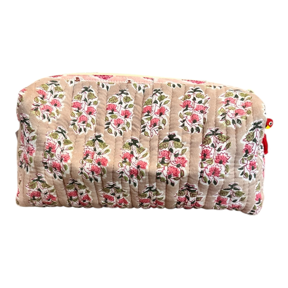 Block Print Cotton Cosmetic Bag by Tribe Bohemian Home- Pink & Blush