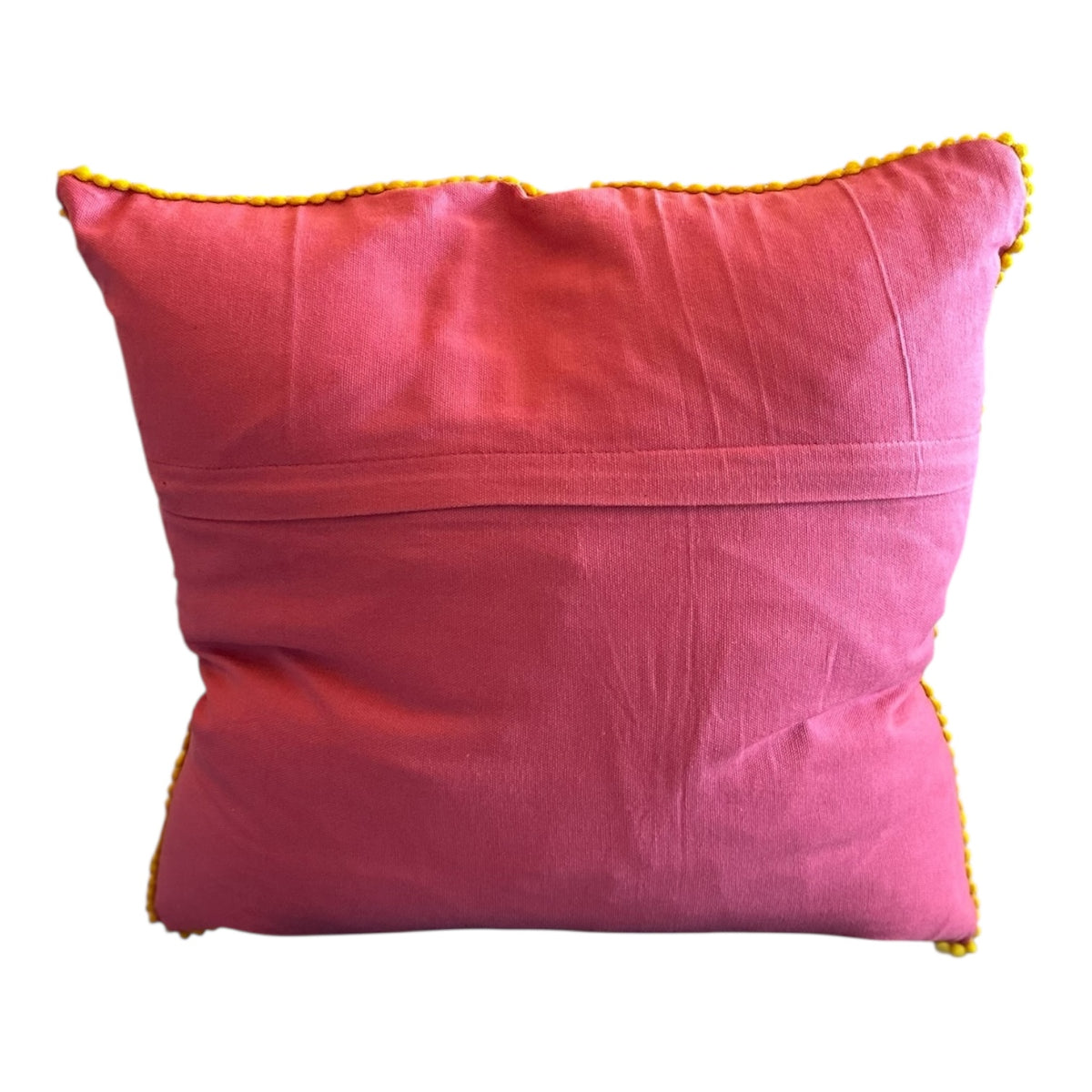 Hand Embroidered Floral Down Filled Pillow: Pink with Yellow Trim