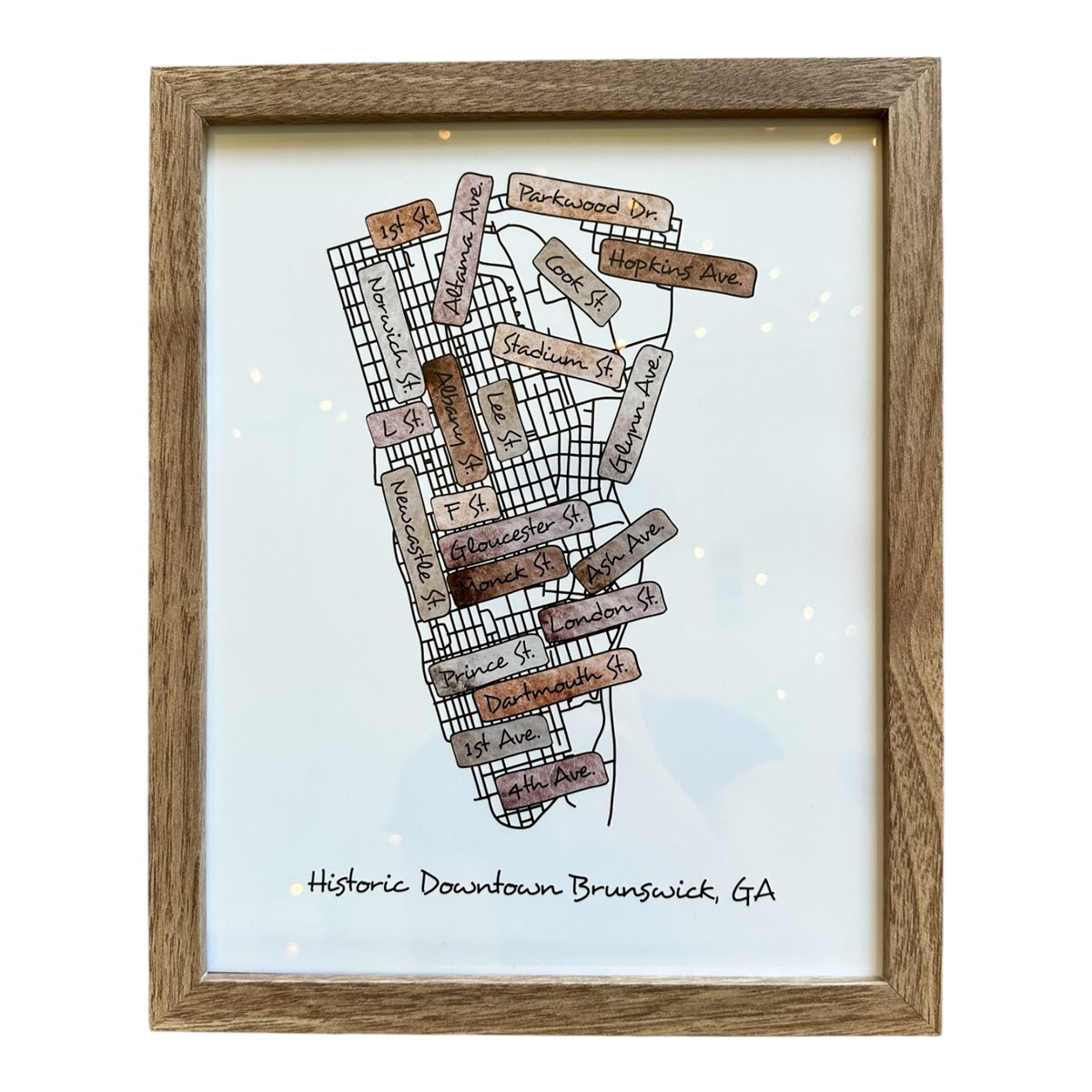 Brunswick, GA Street Map Print: Boho/ 8x10