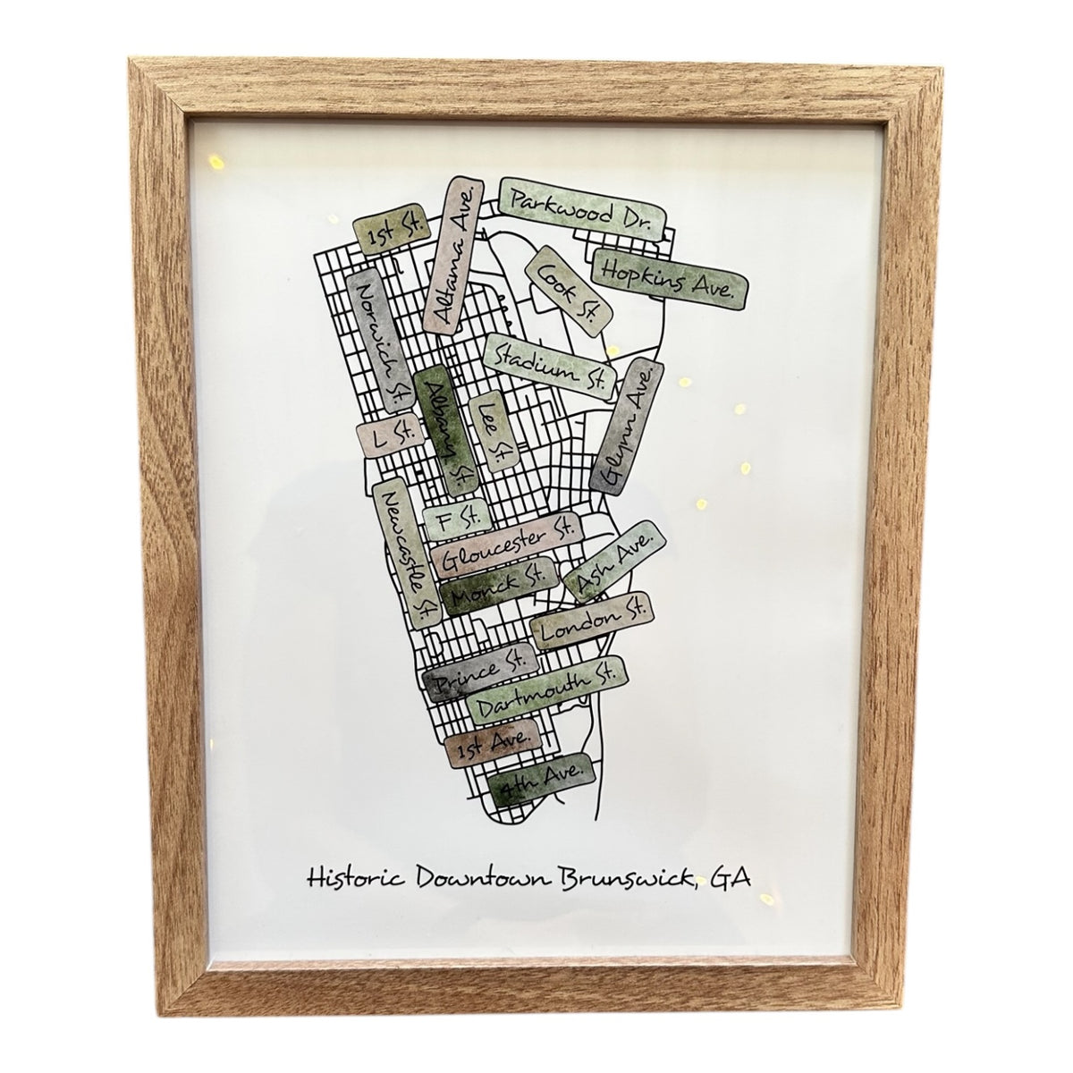 Brunswick, GA Street Map Print: Earthy/ 8x10