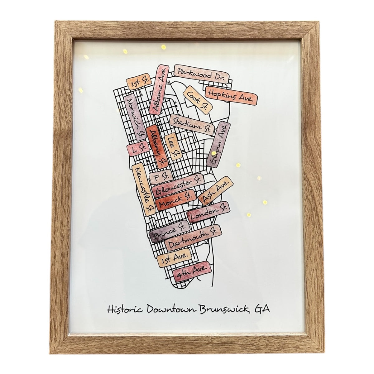 Brunswick, GA Street Map Print: Sunset/ 8x10