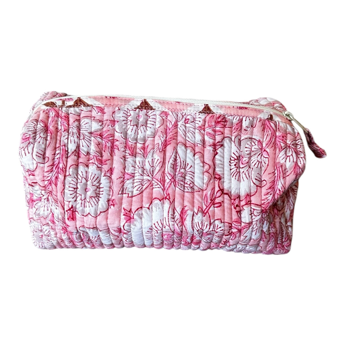 Large Block Print Cotton Cosmetic Bag by Tribe Bohemian Home- Pink