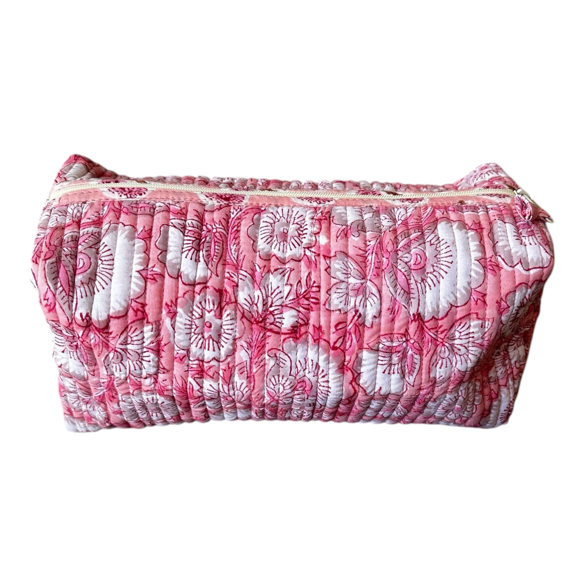 Medium Block Print Cotton Cosmetic Bag by Tribe Bohemian Home- Pink