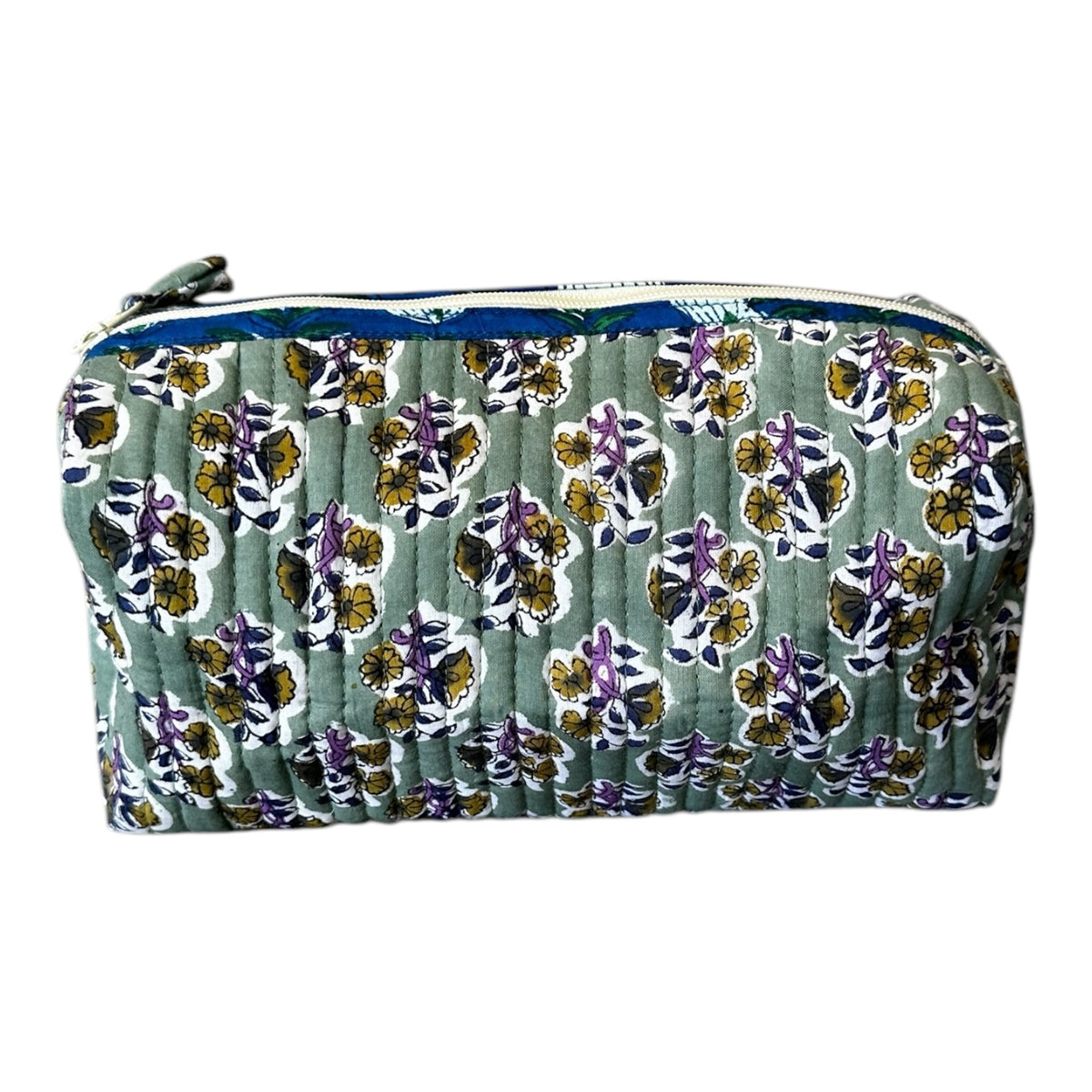 Large Block Print Cotton Cosmetic Bag by Tribe Bohemian Home- Green