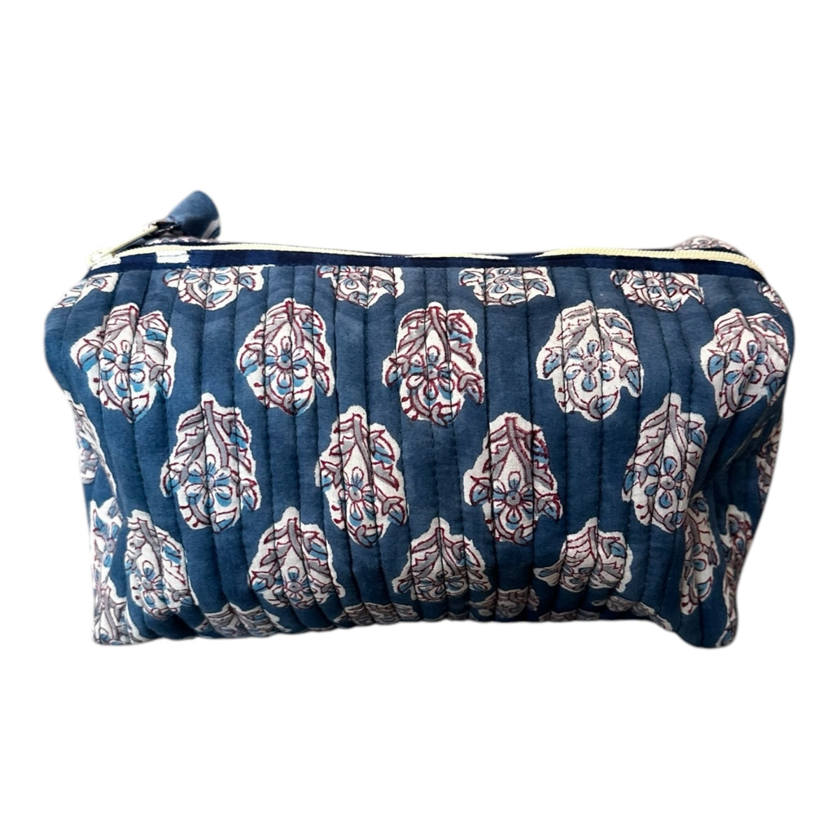 Medium Block Print Cotton Cosmetic Bag by Tribe Bohemian Home- Blue