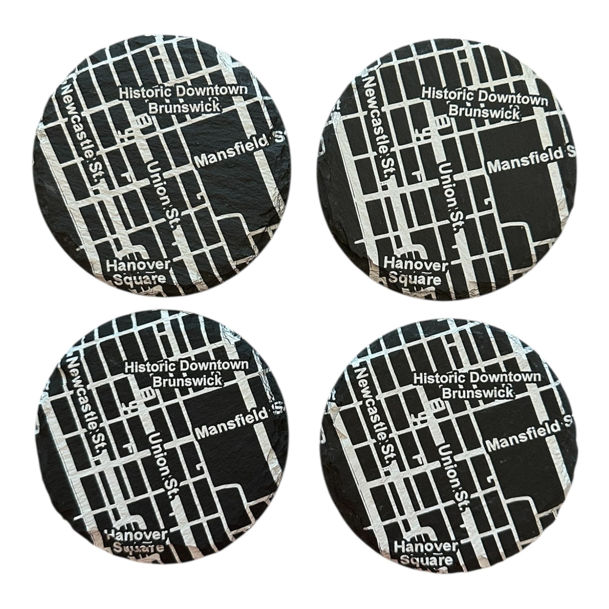Historic Downtown Brunswick Map Slate Coasters, Set of 4