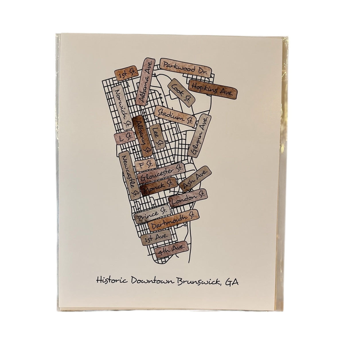 Brunswick, GA Street Map Print: Boho/ 8x10