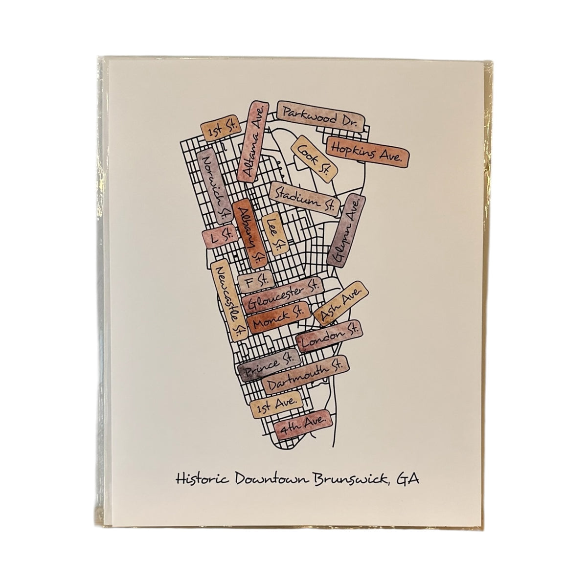 Brunswick, GA Street Map Print: Sunset/ 8x10