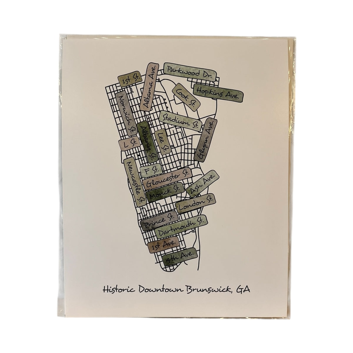 Brunswick, GA Street Map Print: Earthy/ 8x10