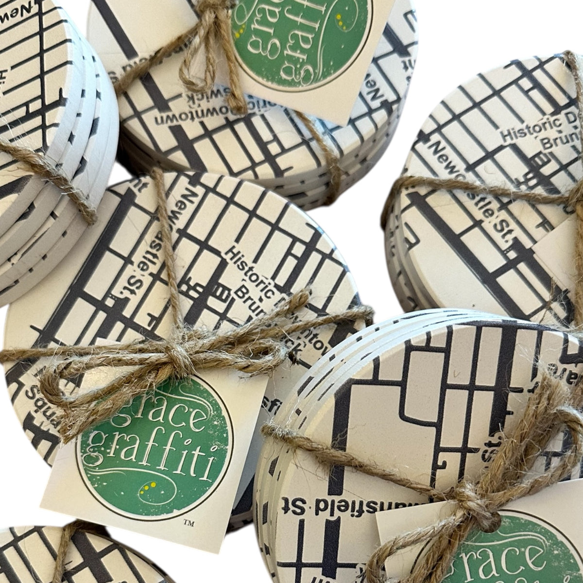 Historic Downtown Brunswick Map Ceramic Coasters, Set of 4
