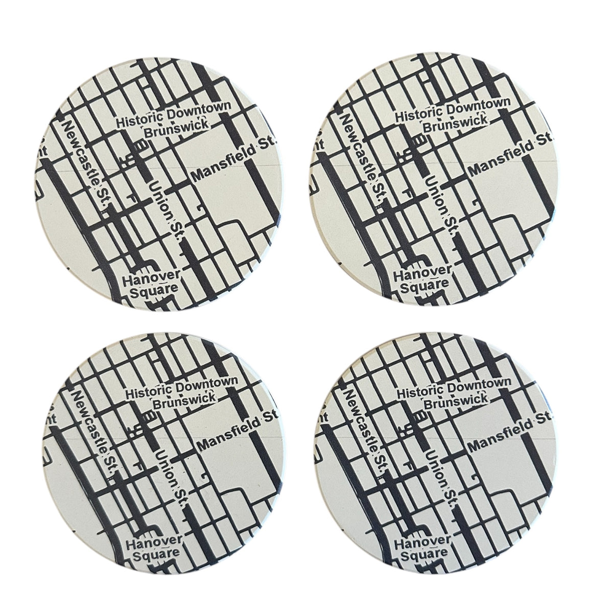 Historic Downtown Brunswick Map Ceramic Coasters, Set of 4