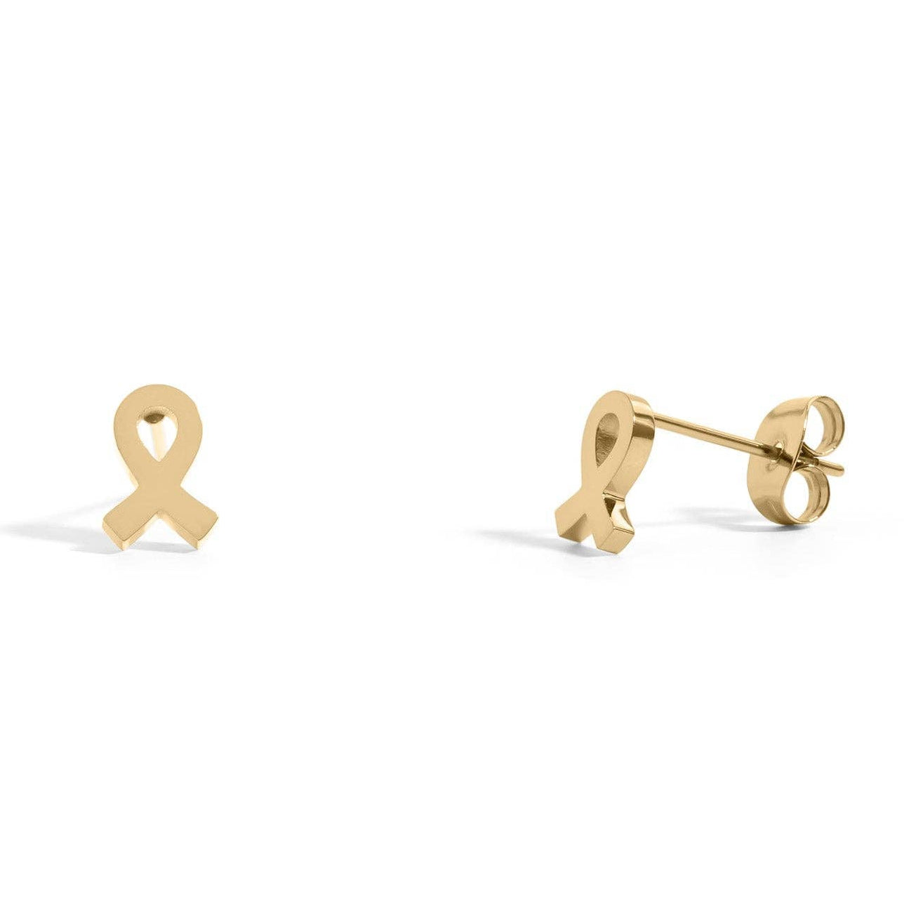 Gold cancer ribbon-shaped earrings 