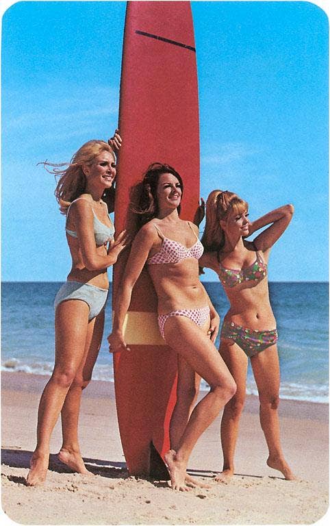 Postcard: Three Gidgets on Beach