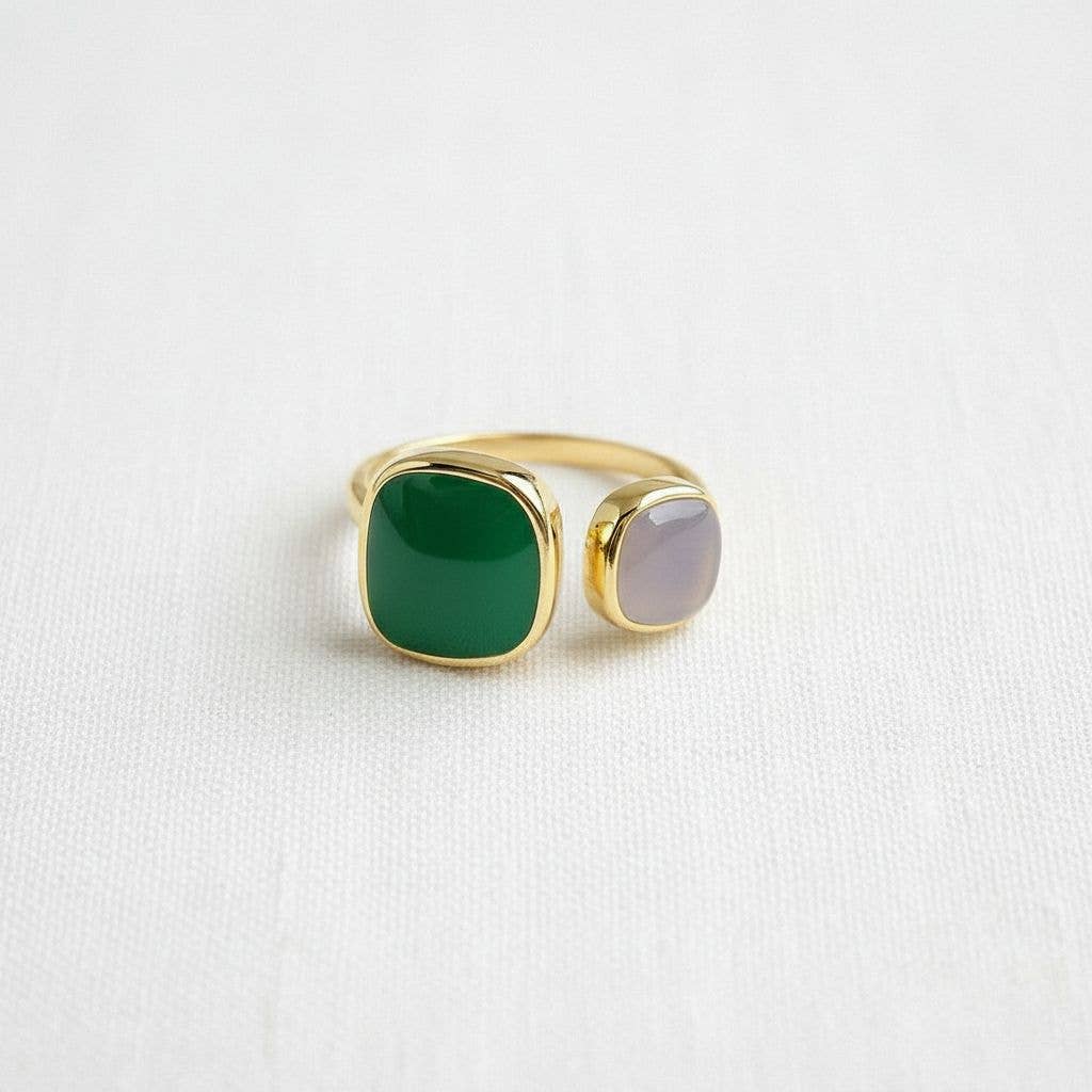 Geometric Adjustable Ring with Drip Oil Accent