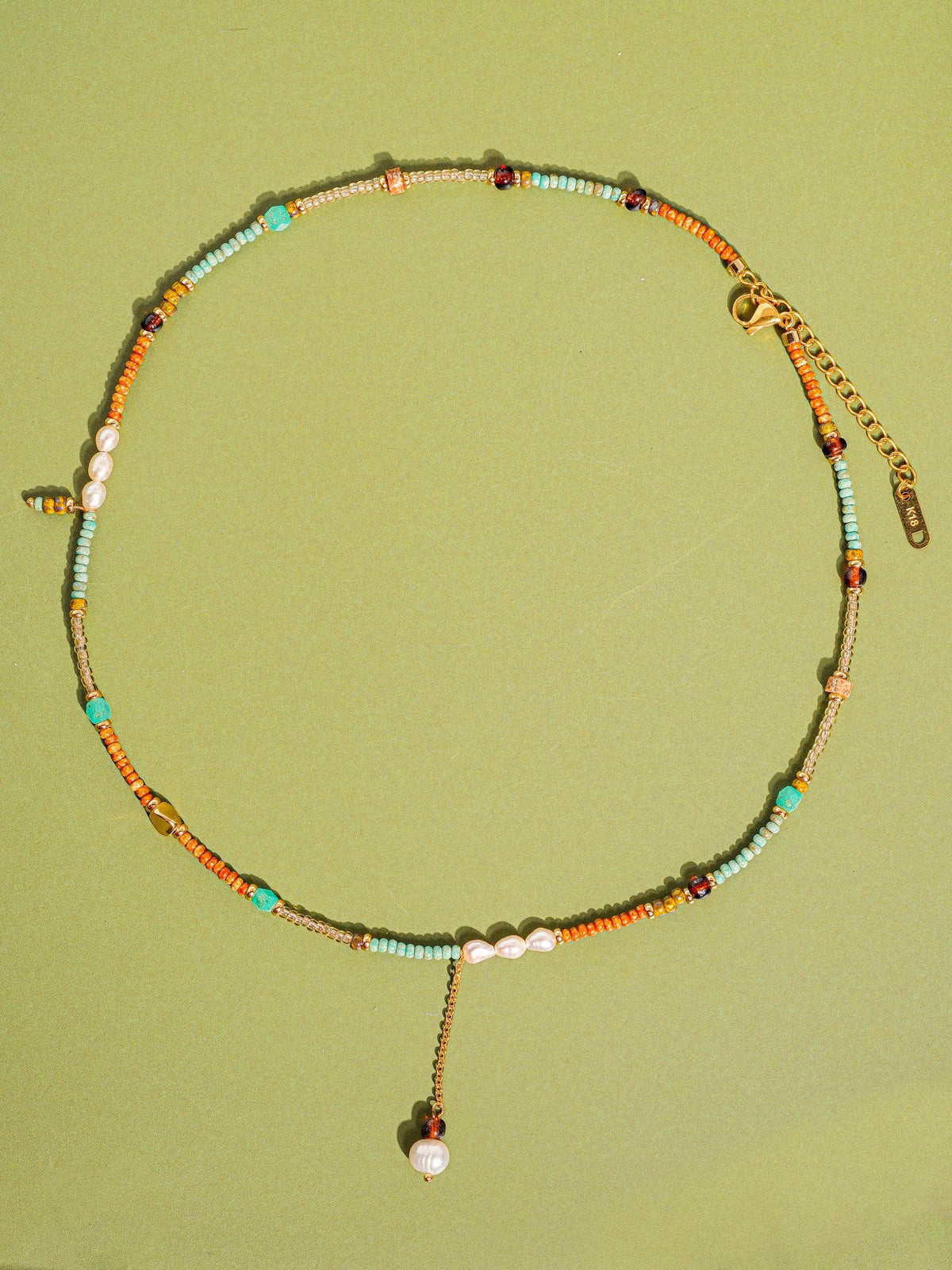 18K Handmade  Bohemian Beaded Stack Necklaces: Odette-Light Blue