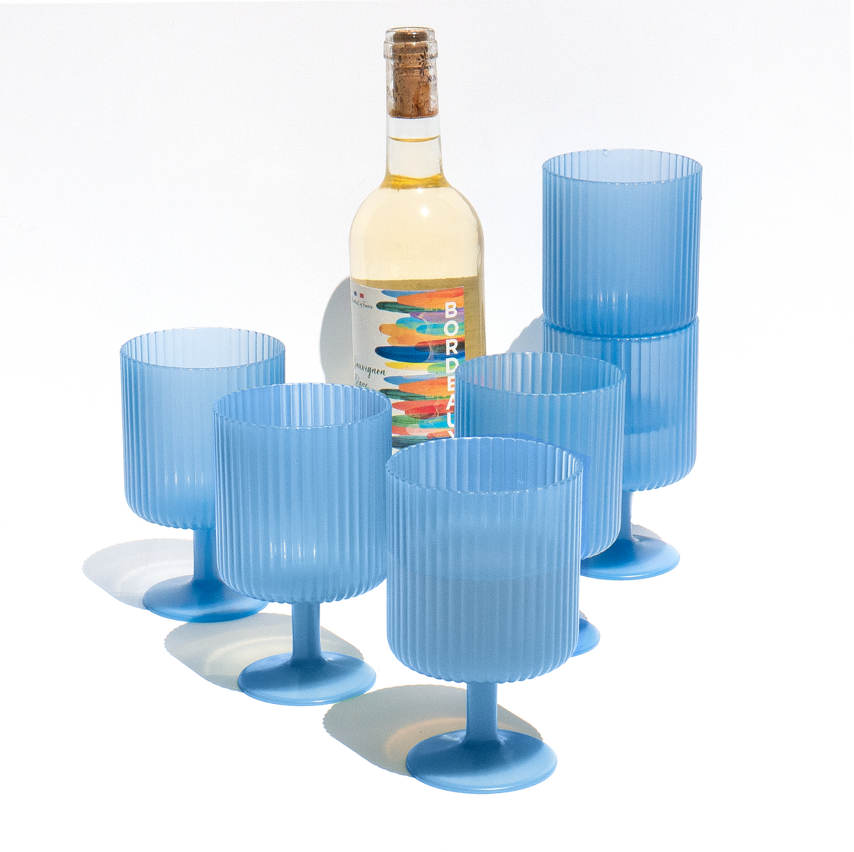 Mesa Ribbed Blue Stacking Wine Goblet, Set of 6