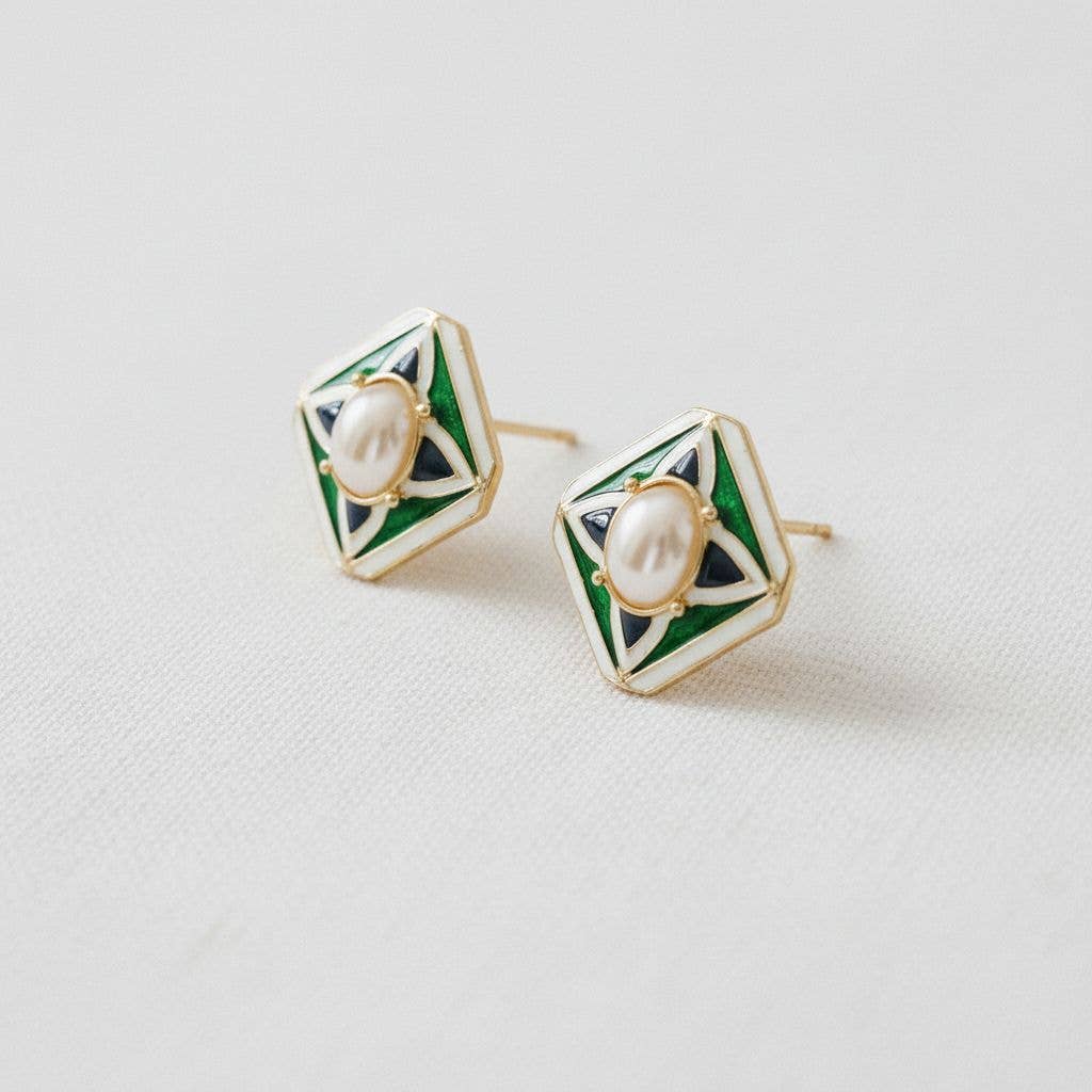 Geometric Pearl Drop Earrings