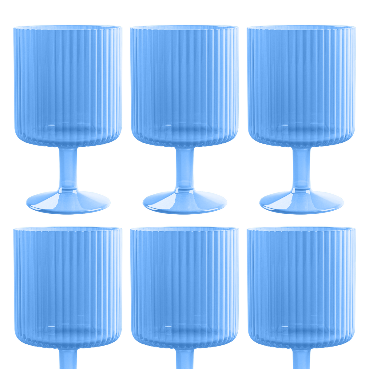 Mesa Ribbed Blue Stacking Wine Goblet, Set of 6
